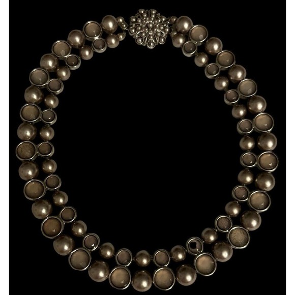 BANANA REPUBLIC 2 Strand Glass Moonstone and Faux Pearl Choker Necklace 16" - Picture 10 of 10